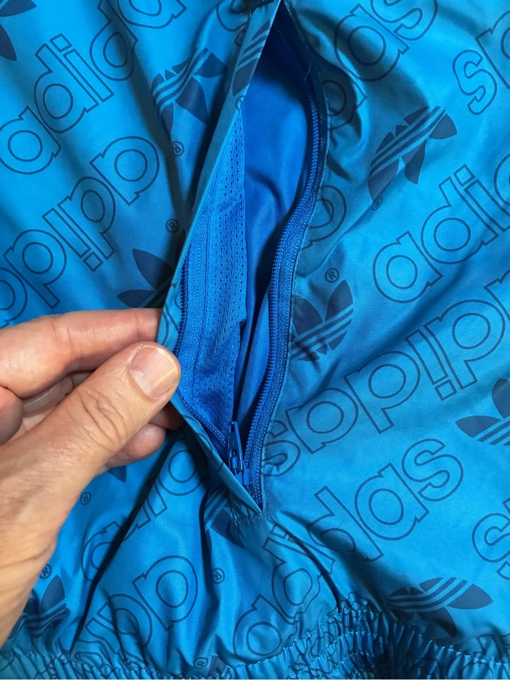 adidas Blue Windbreaker Jacket with White Stripes